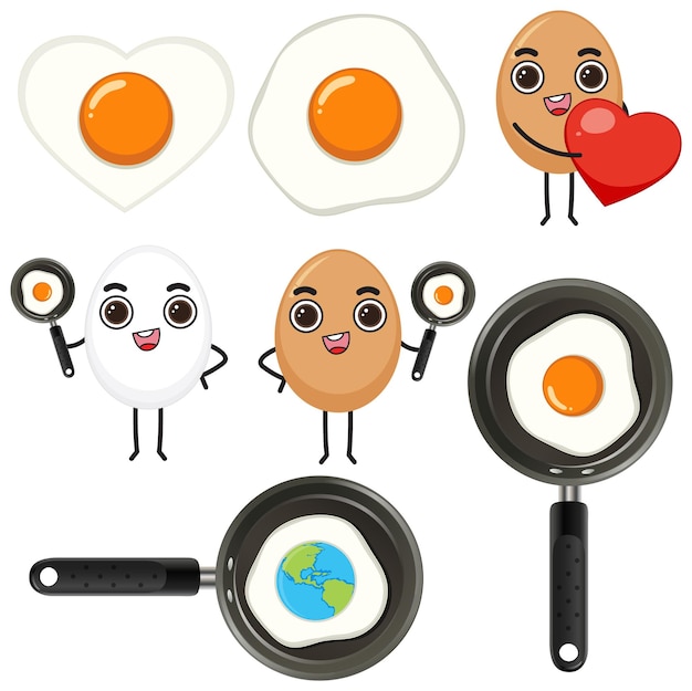 Free Vector set of eggs cartoon characters