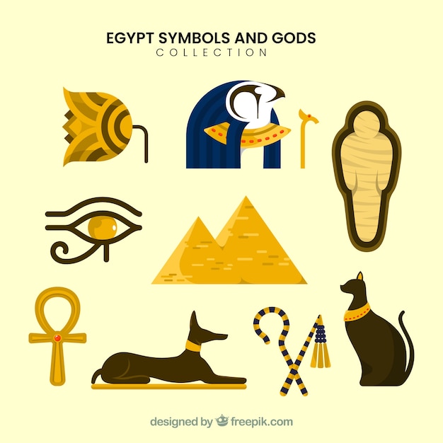 Free Vector set of egypt gods and symbols