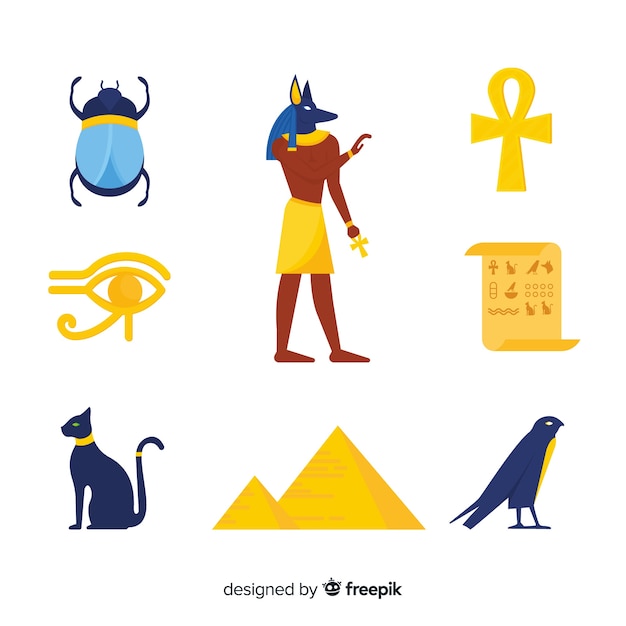 Set of egyptian symbols in flat design