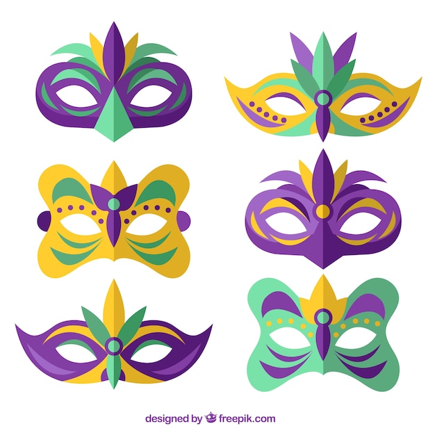 Set of elegant colored masks in flat design