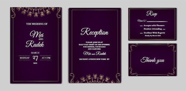 Set of elegant save the date wedding invitation card