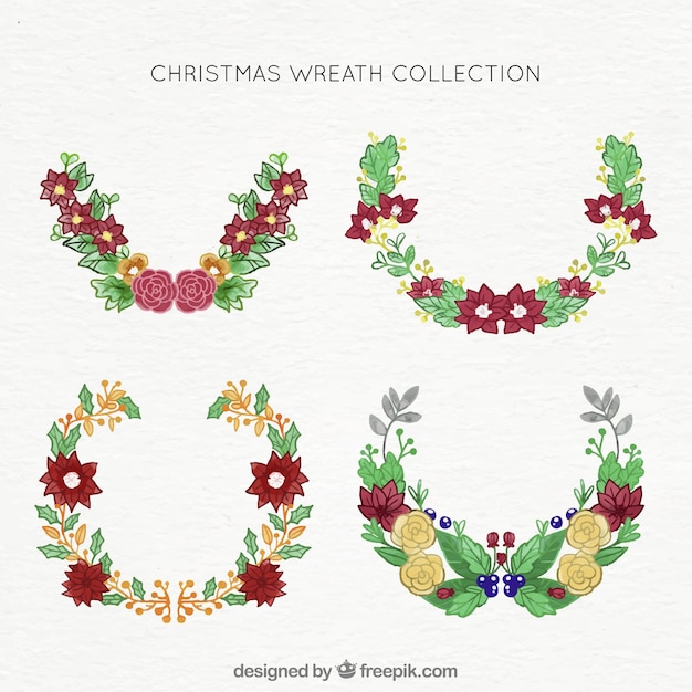 Free Vector set of elegant watercolor christmas wreaths