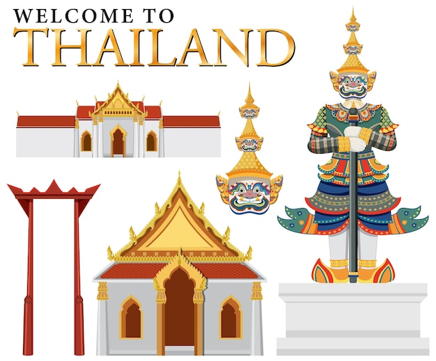 Free vector set of elements about thailand tourist attraction