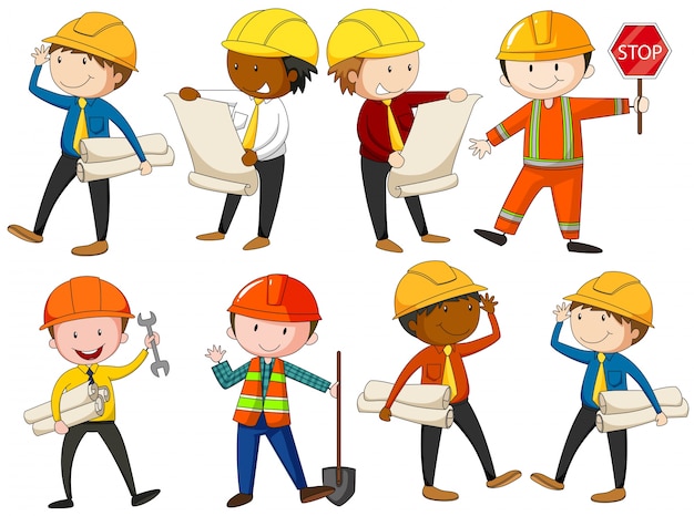 Free Vector set of engineers and construction workers illustration