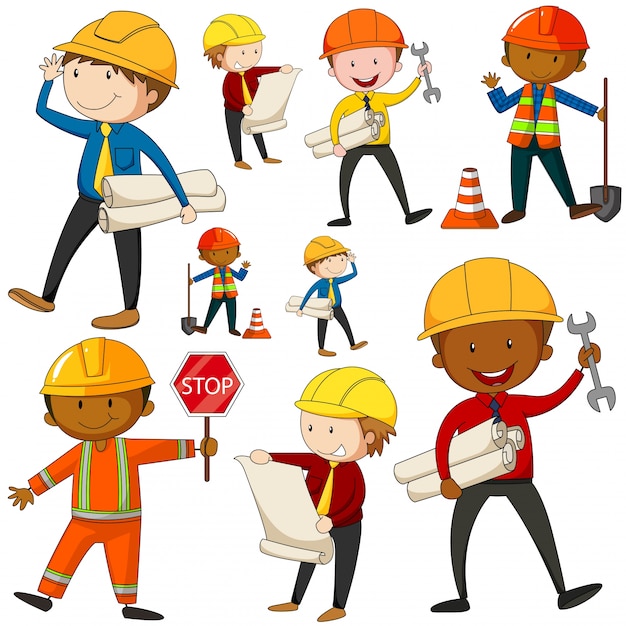 Free vector set of engineers and construction workers illustration