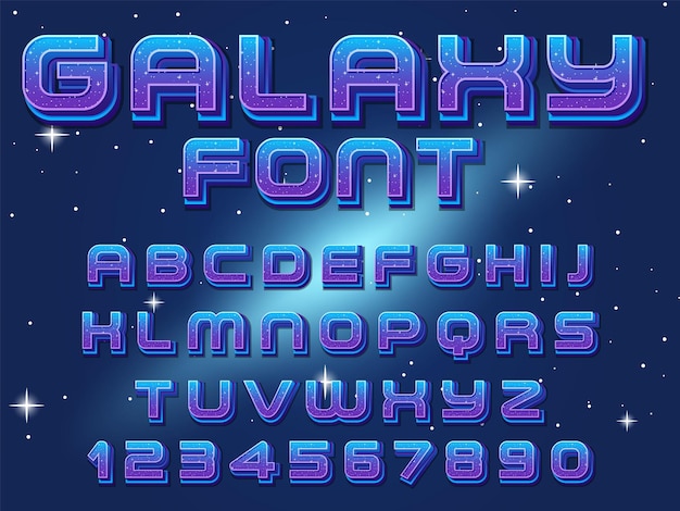 A set of English alphabet space font on space background