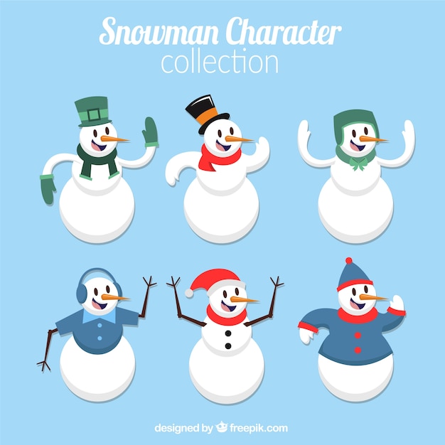 Free vector set of enjoyable and nice snowmen