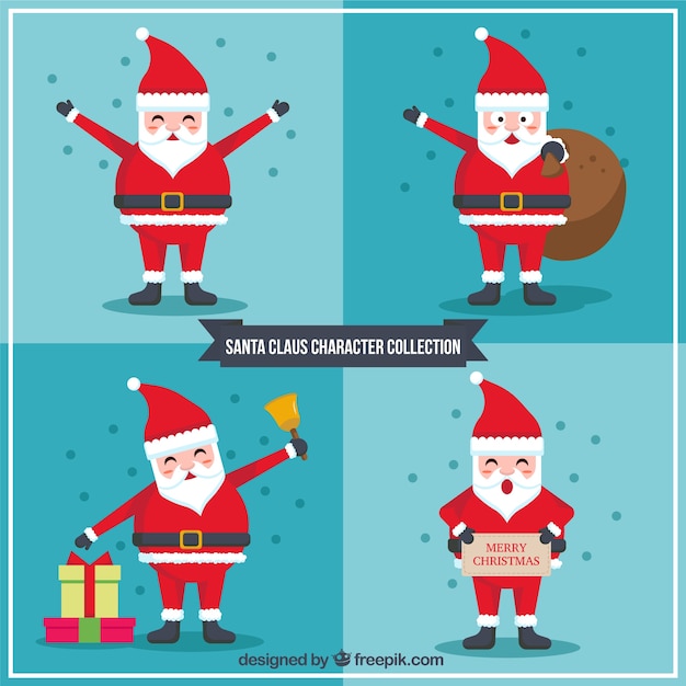 Free Vector set of enjoyable santa claus with accessories in flat design 