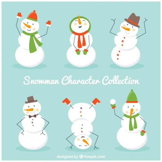 Free vector set of enjoyable snowmen