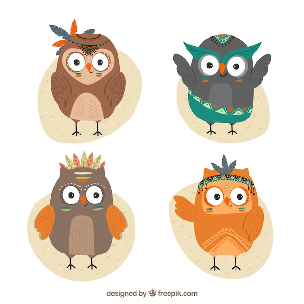 Free Vector set of ethnic flat owls