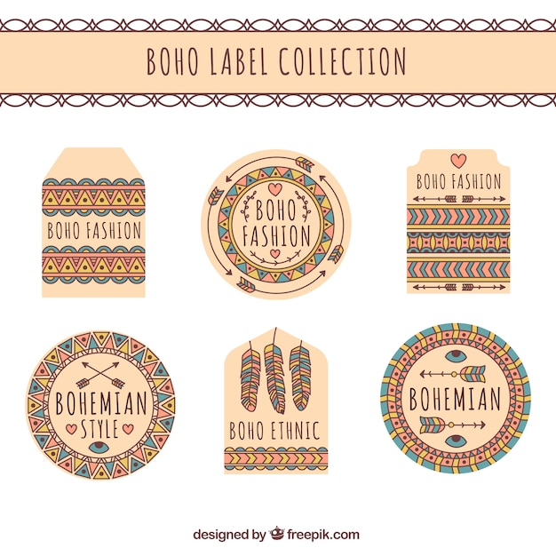 Free Vector set of ethnic hand drawn stickers