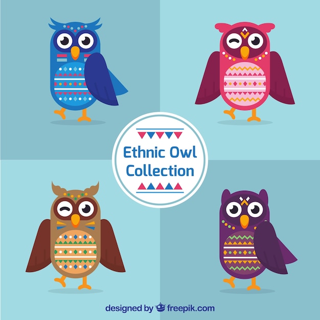 Free Vector set of ethnic owls in flat design