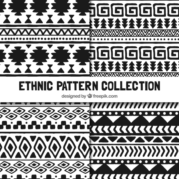 Free vector set ethnic patterns in black and white