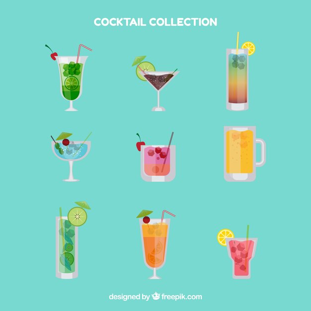 Set of exotic drinks in flat design