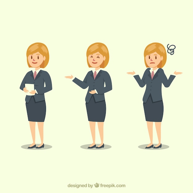 Free Vector set of expressive businesswoman character