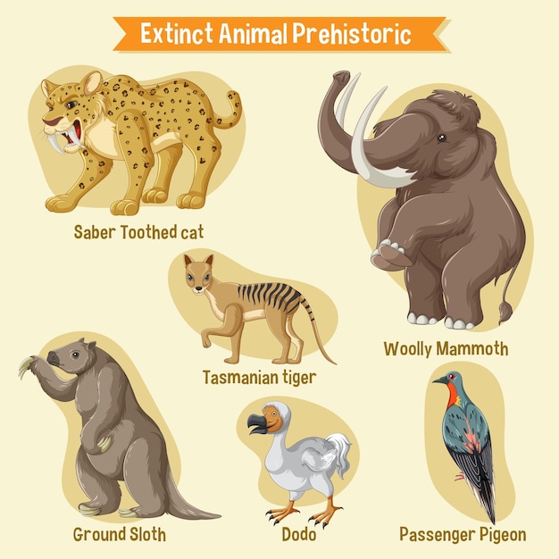 Free vector a set of extinct animals sticker set