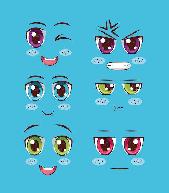 Free Vector set of faces anime