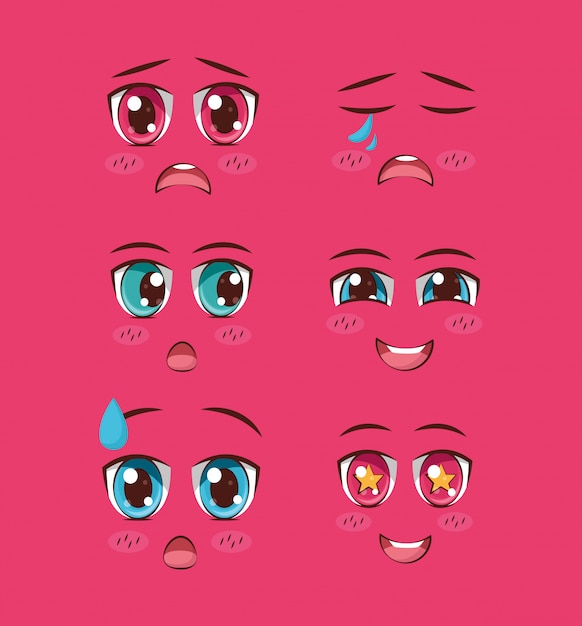 Free Vector set of faces anime