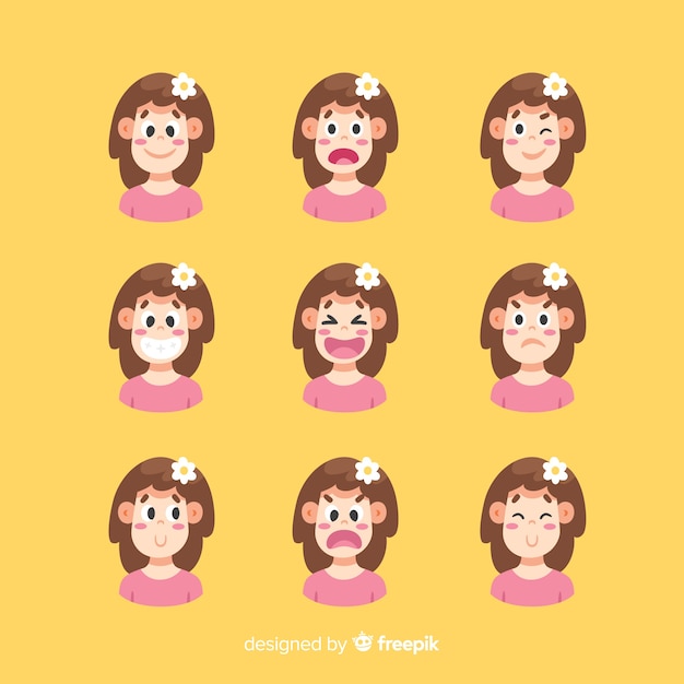 Free vector set of facial expression of different emotions