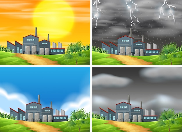 Set of factory in different weather