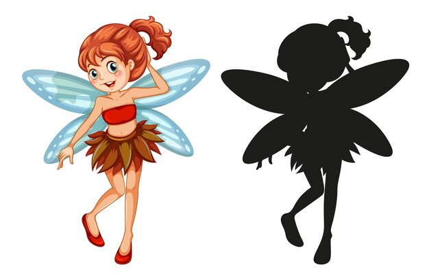 Set of fairy characters and its silhouette