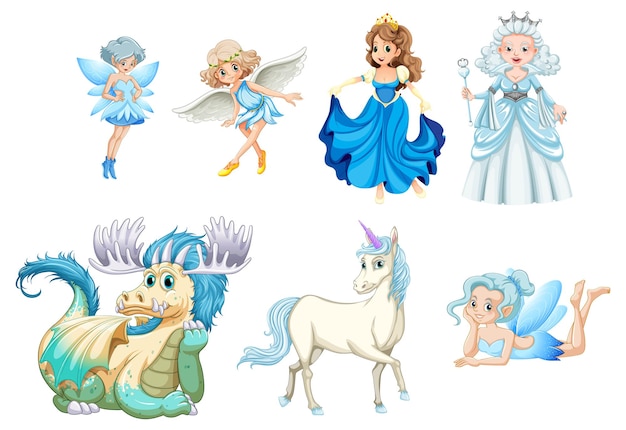 Free Vector set of fairy tale cartoon characters