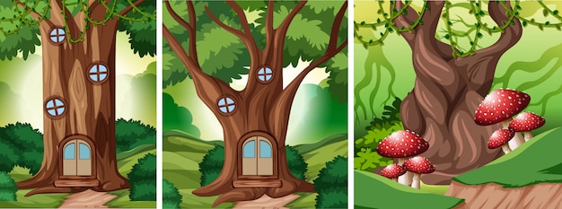 Set of fairy tale forest background