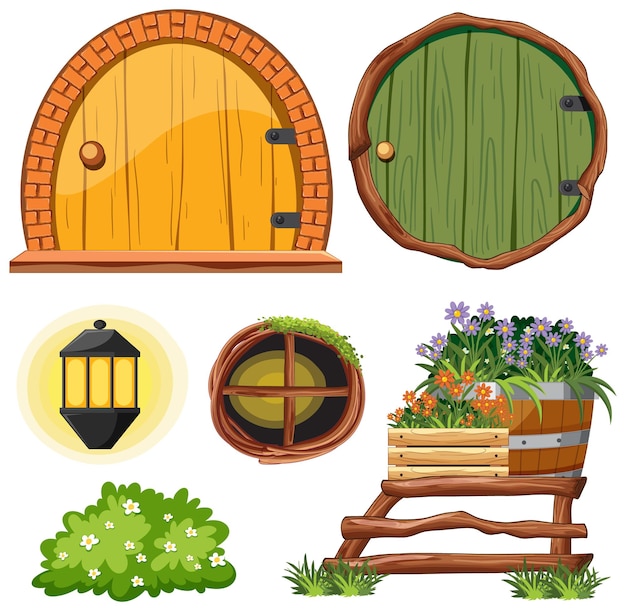 Free Vector set of fairy tales house elements