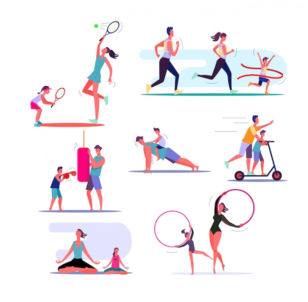 Free Vector set of families exercising