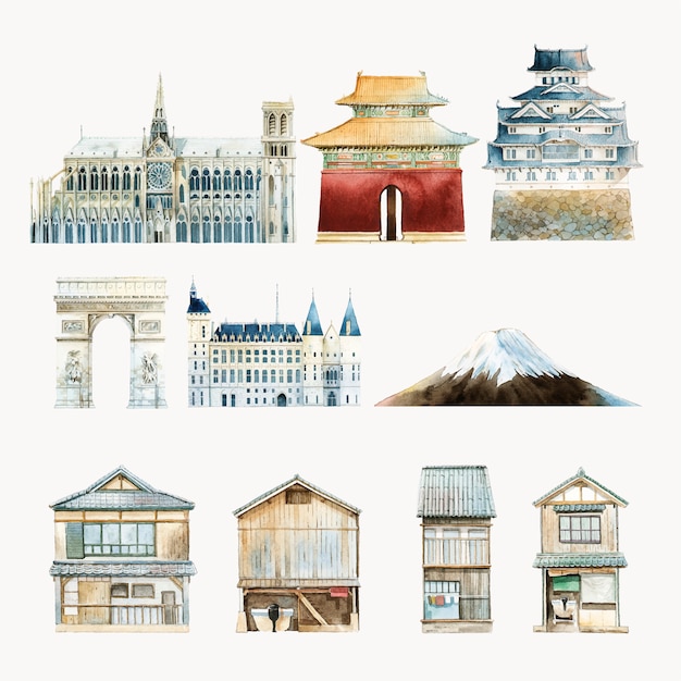 Set of famous landmark vectors