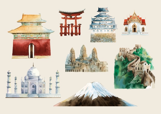 Set of famous landmark vectors