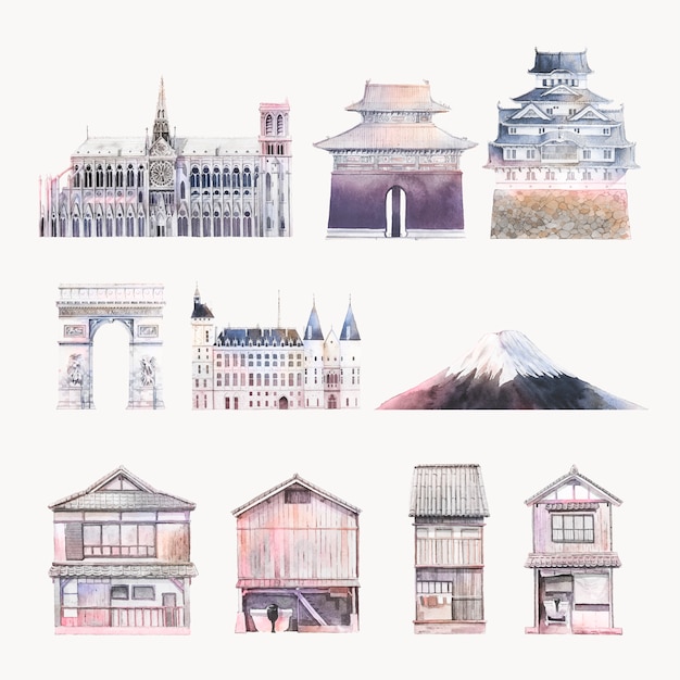 Set of famous landmark vectors