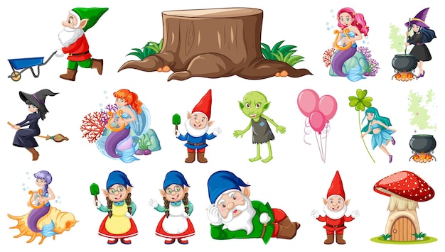 Set of fantasy fairy tale characters and elements