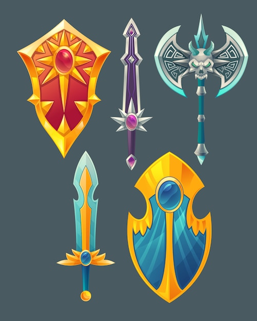 Free vector set of fantasy items, fairy tale game design objects isolated on grey background