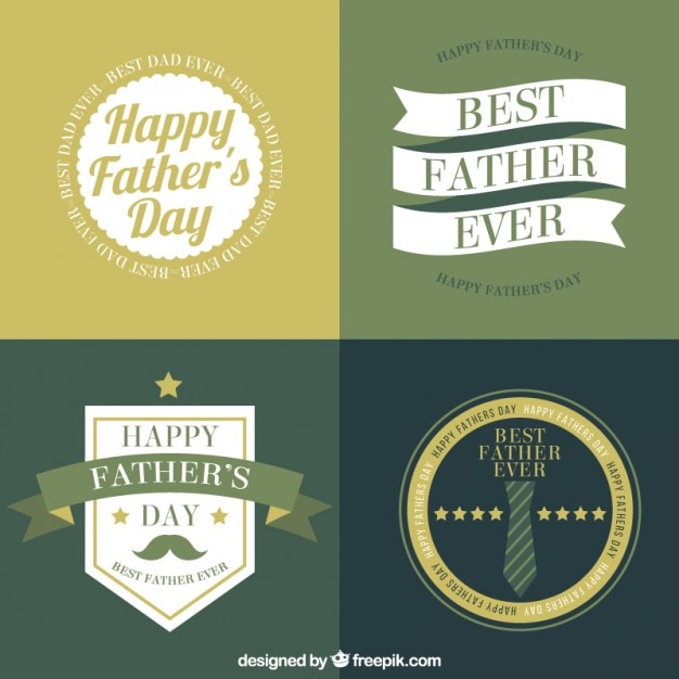 Free Vector set of father's day badges in flat design and vintage style