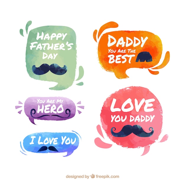 Set of father's day badges in watercolor style