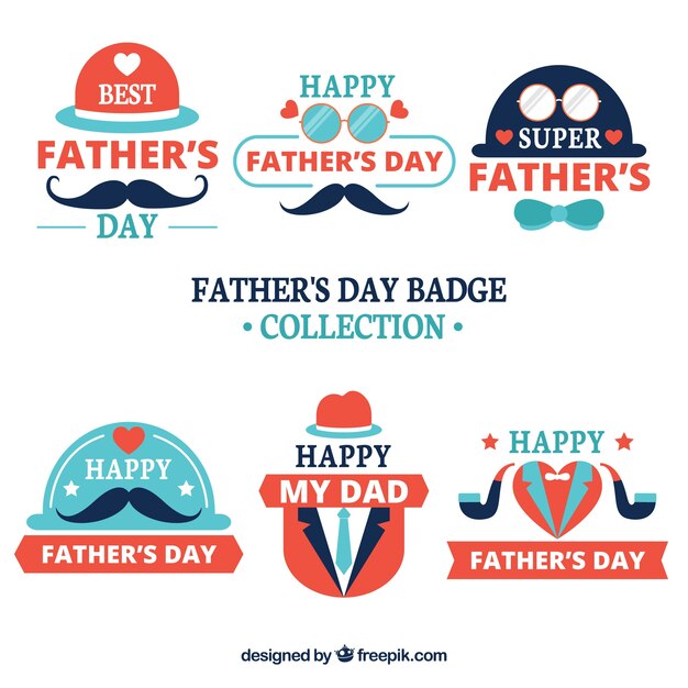 Set of father's day badges with different elements