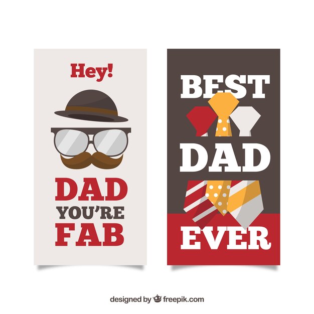 Set of father's day banners with elements in flat style