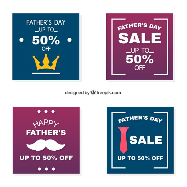 Set of father's day sale labels in flat style