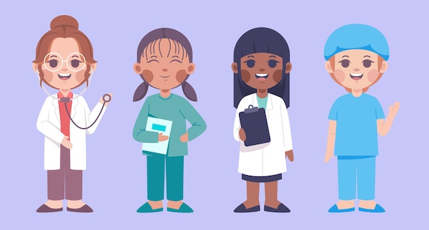 Free Vector set of female characters of medical team