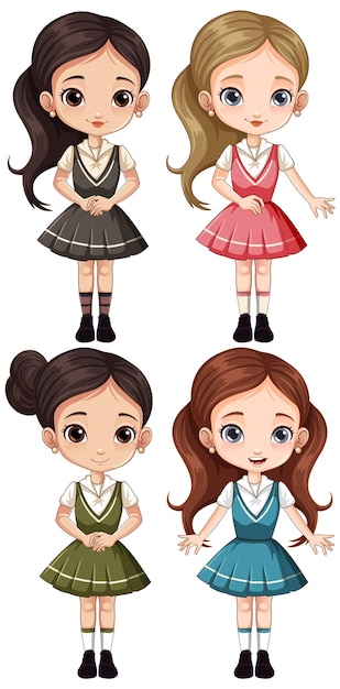 Set of female student cartoon