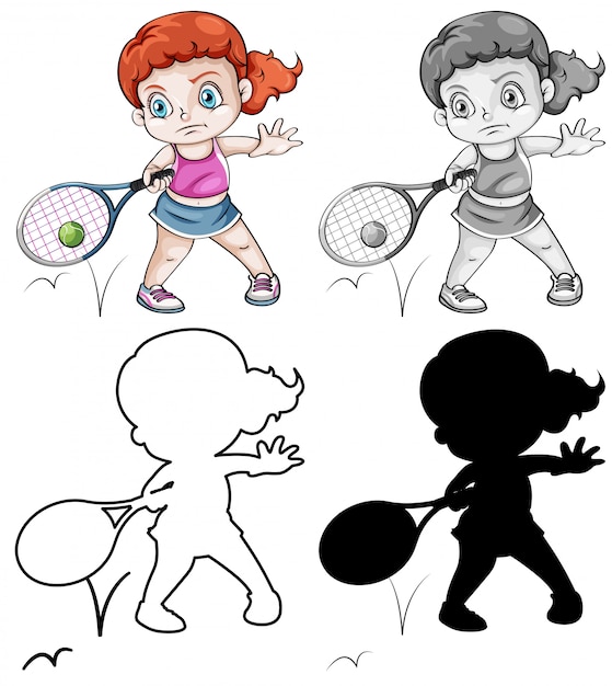 Free vector set of female tennis player