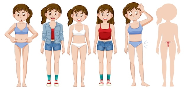 Free Vector set of female youth with different outfit and body