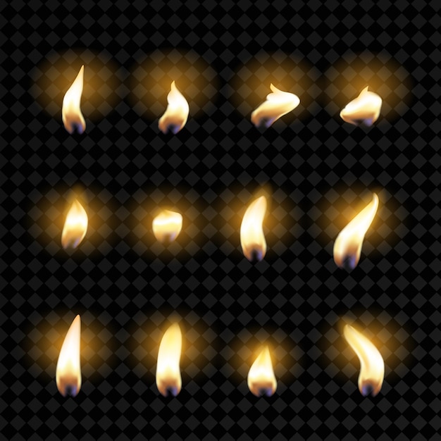 Free Vector set of fire flames realistic candle flame isolated on a transparent background