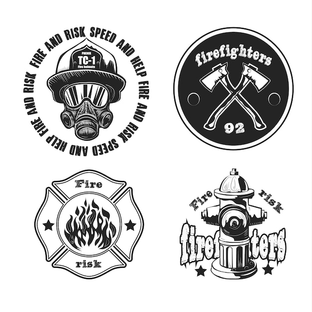 Set of firefighter emblems Isolated on white.