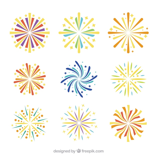 Set of fireworks in flat design for celebration