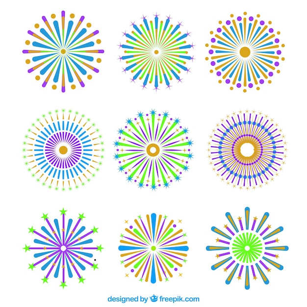 Free Vector set of fireworks in flat design