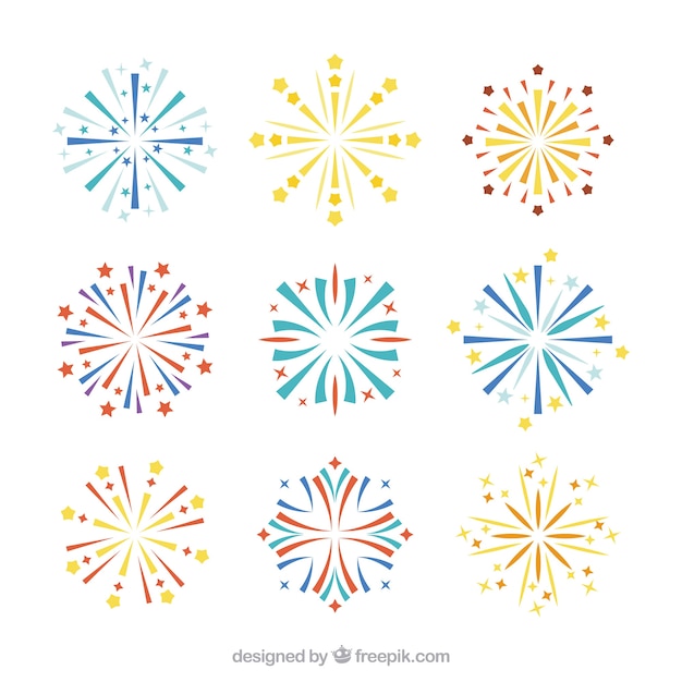 Set of fireworks in flat design