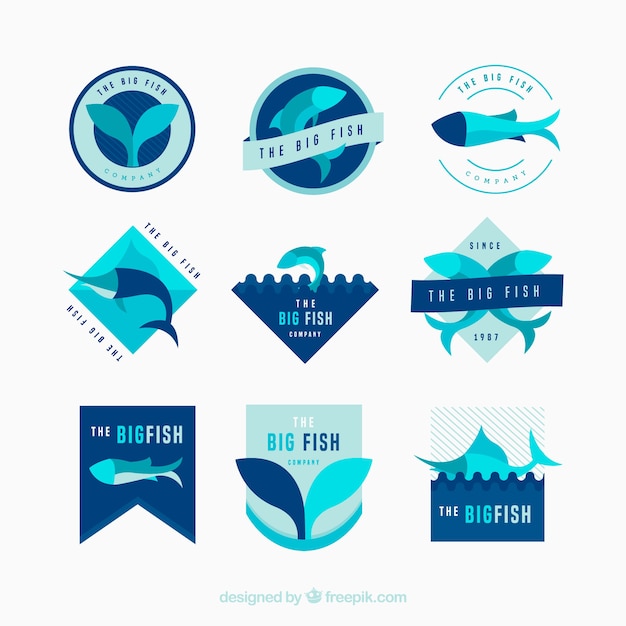 Free Vector set of fishes logos for companies