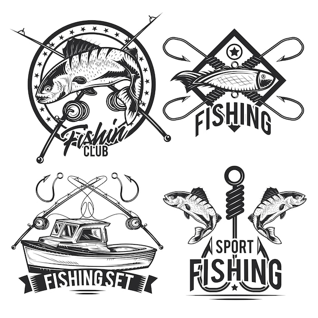 Free vector set of fishing emblems, labels, badges, logos.